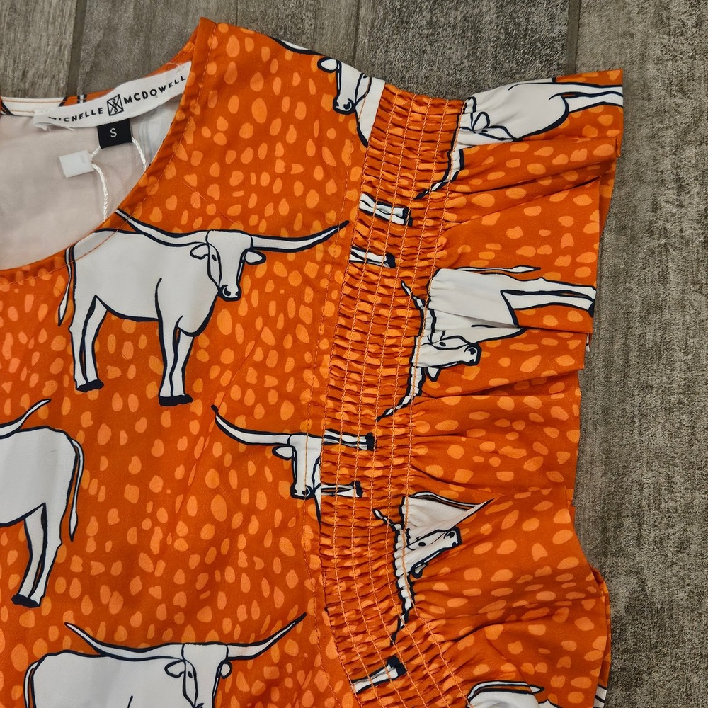 Michelle McDowell Ellen Dress Horns‎ Orange Longhorn Tiered Mini Dress Small NEW - Picture 4 of 8